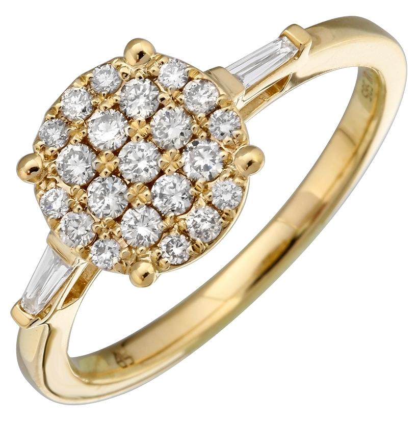 0.39 Ctw Diamond 14k Yellow Gold Round Tap Baguette Shape Womens Diamond Ring