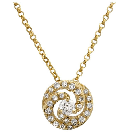 0.14 Ctw Diamond 14k Yellow Gold Round Shape Womens Diamond Necklace Pendant With 16 Inch Chain