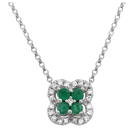 0.1 Ctw Diamond 14k White Gold Emerald Round Shape Womens Gemstone Necklace Pendant With 16 Inch Chain