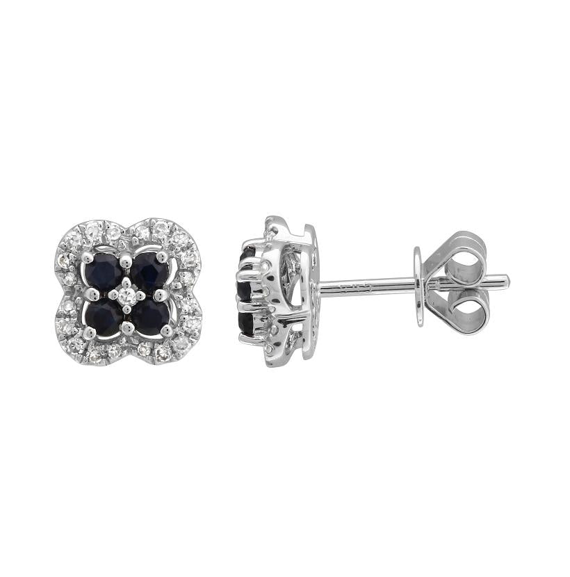 0.2 Ctw Diamond 14k White Gold Sapphire Round Shape Womens Gemstone Earrings