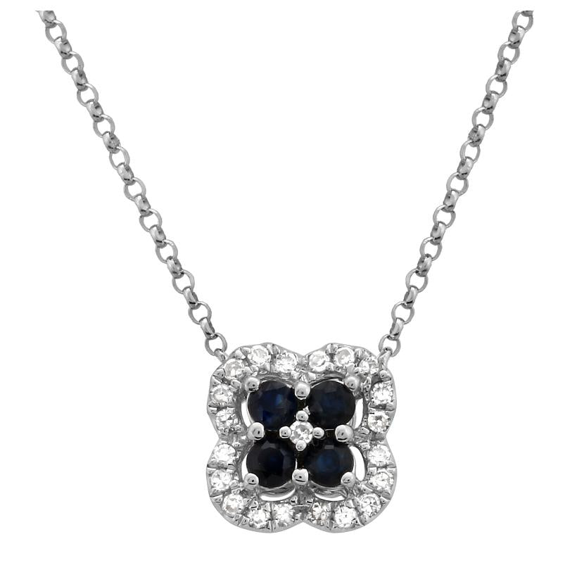 0.1 Ctw Diamond 14k White Gold Sapphire Round Shape Womens Gemstone Necklace Pendant With 16 Inch Chain