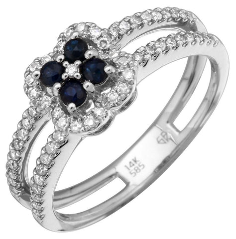 0.28 Ctw Diamond 14k White Gold Sapphire Round Shape Womens Gemstone Ring