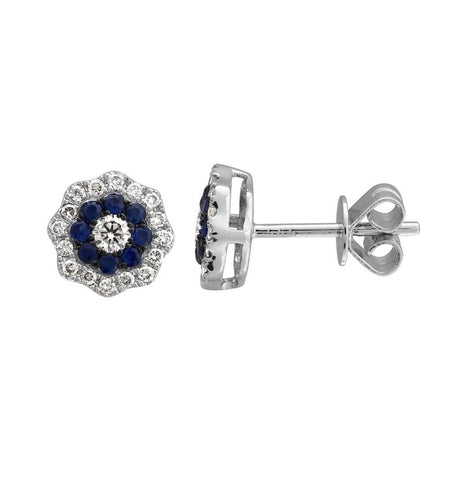 0.28 Ctw Diamond 14k White Gold Sapphire Round Shape Womens Gemstone Earrings