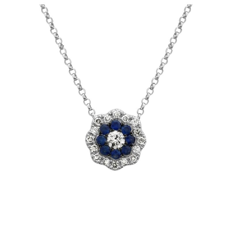 0.24 Ctw Diamond 14k White Gold Sapphire Round Shape Womens Gemstone Necklace Pendant With 16 Inch Chain