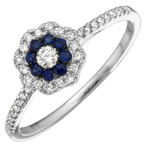 0.2 Ctw Diamond 14k White Gold Sapphire Round Shape Womens Gemstone Ring