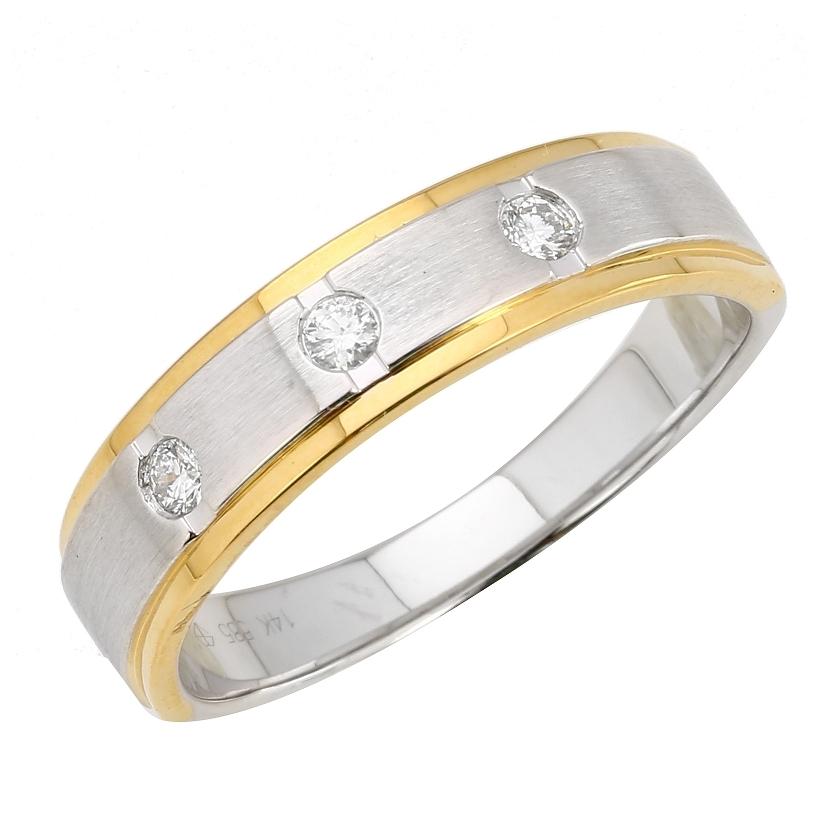 0.11 Ctw Diamond 14k Two Tone Gold Round Shape Men's Ring, Size 10