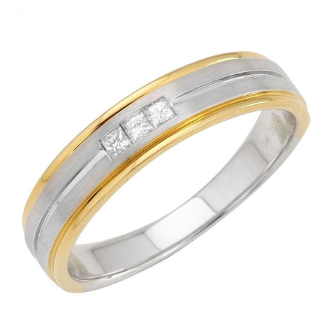 0.12 Ctw Diamond 14k Two Tone Gold Princess Shape Men's Ring, Size 10
