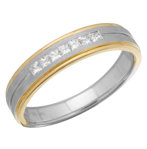 0.25 Ctw Diamond 14k Two Tone Gold Princess Shape Men's Ring, Size 10