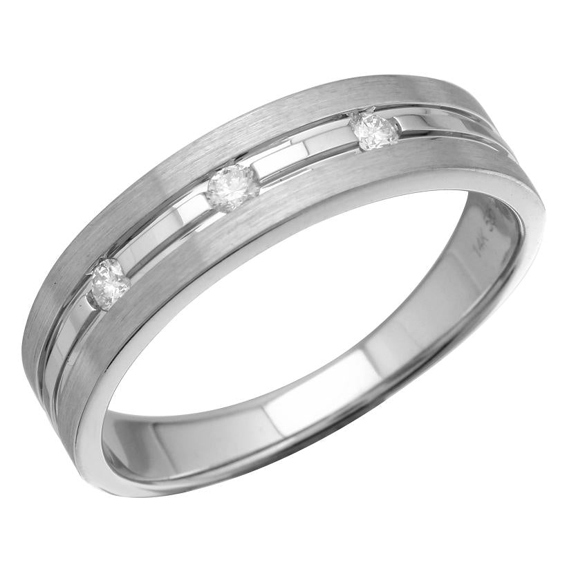 0.13 Ctw Diamond 14k White Gold Round Shape Men's Ring, Size 10