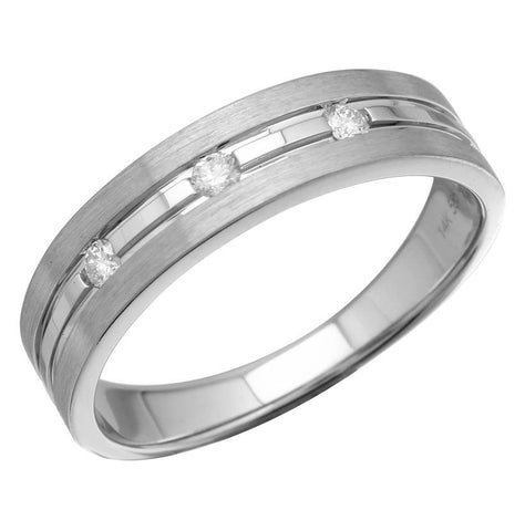 0.13 Ctw Diamond 14k White Gold Round Shape Men's Ring, Size 10