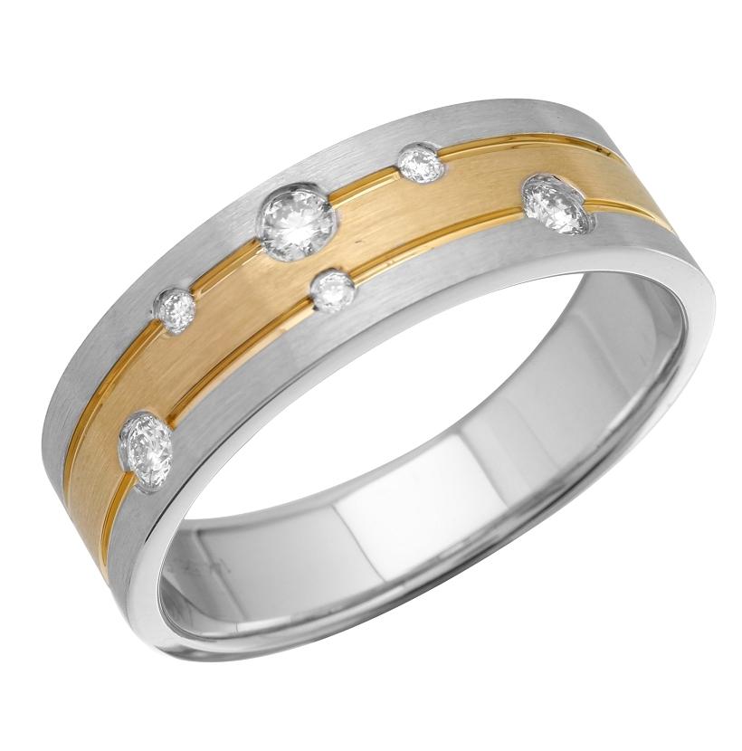 0.2 Ctw Diamond 14k Two Tone Gold Round Shape Men's Ring, Size 10