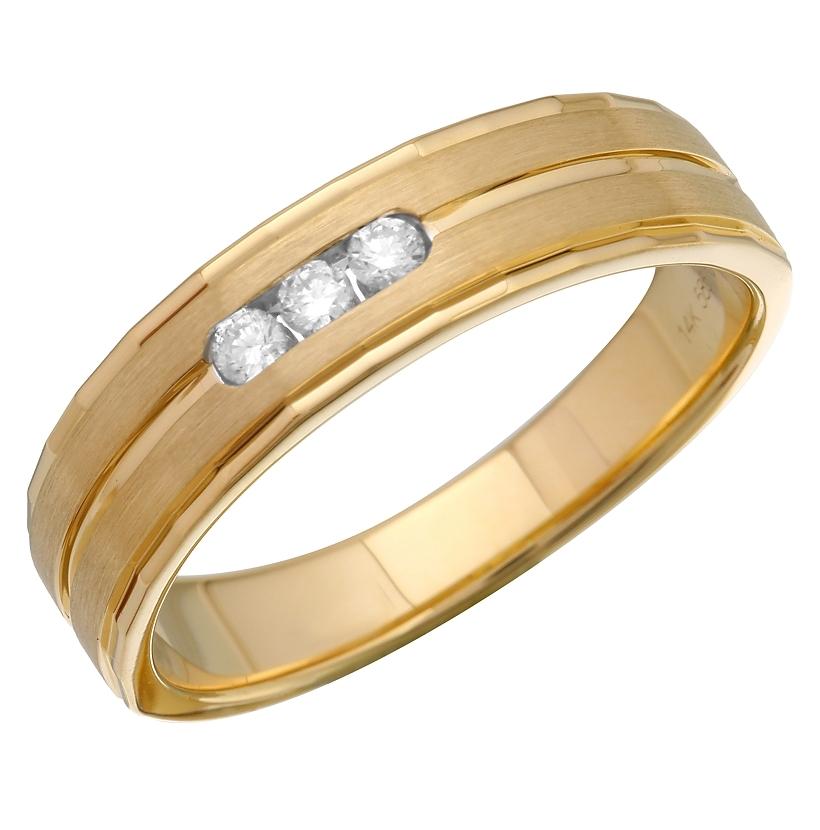 0.12 Ctw Diamond 14k Yellow Gold Round Shape Men's Ring, Size 10