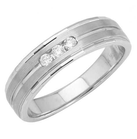 0.14 Ctw Diamond 14k White Gold Round Shape Men's Ring, Size 10