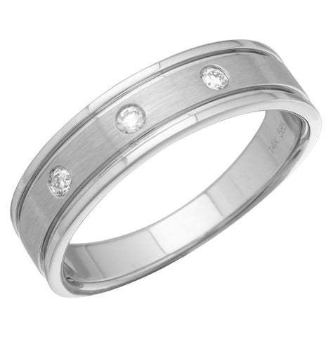 0.1 Ctw Diamond 14k White Gold Round Shape Men's Ring, Size 10