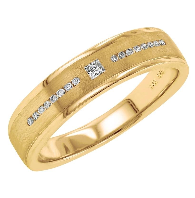 0.13 Ctw Diamond 14k Yellow Gold Round Shape Men's Ring, Size 10