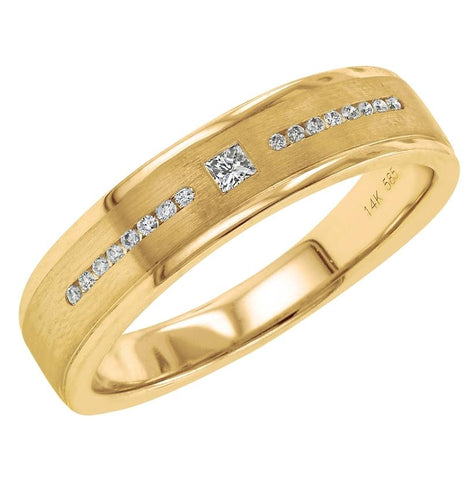 0.13 Ctw Diamond 14k Yellow Gold Round Shape Men's Ring, Size 10