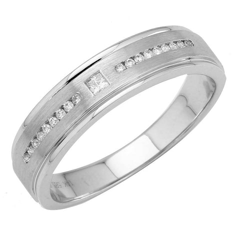 0.13 Ctw Diamond 14k White Gold Round Shape Men's Ring, Size 10