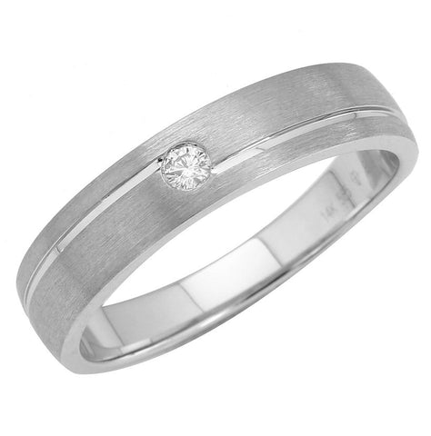 0.05 Ctw Diamond 14k White Gold Round Shape Men's Ring, Size 10