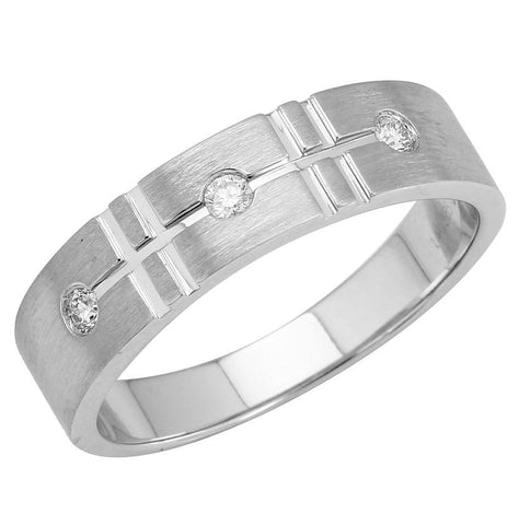 0.11 Ctw Diamond 14k White Gold Round Shape Men's Ring, Size 10