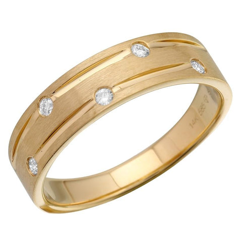 0.13 Ctw Diamond 14k Yellow Gold Round Shape Men's Ring, Size 10