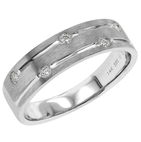 0.14 Ctw Diamond 14k White Gold Round Shape Men's Ring, Size 10