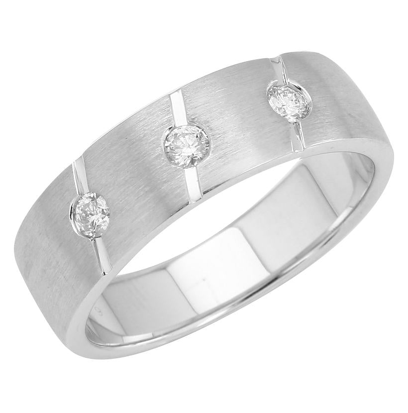 0.21 Ctw Diamond 14k White Gold Round Shape Men's Ring, Size 10