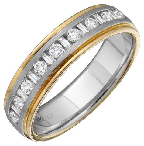 0.49 Ctw Diamond 14k Two Tone Gold Baguette Shape Men's Ring, Size 10