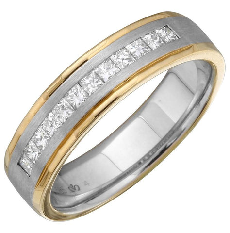 0.49 Ctw Diamond 14k Two Tone Gold Princess Shape Men's Ring, Size 10