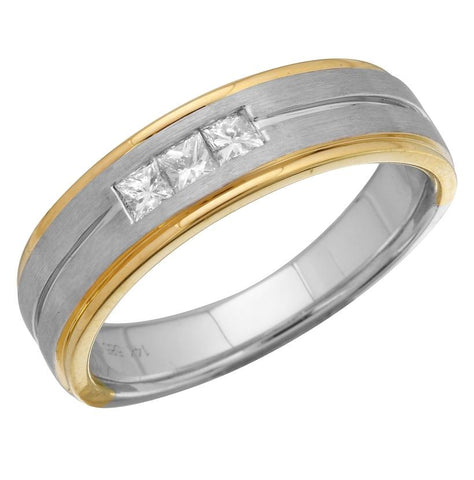 0.33 Ctw Diamond 14k Two Tone Gold Princess Shape Men's Ring, Size 10
