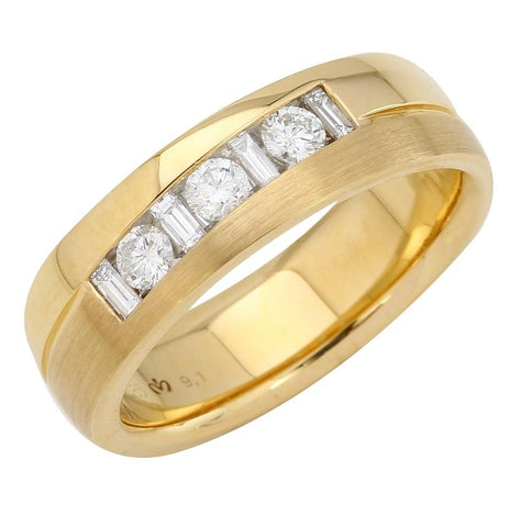 0.52 Ctw Diamond 14k Yellow Gold Round Shape Men's Ring, Size 10