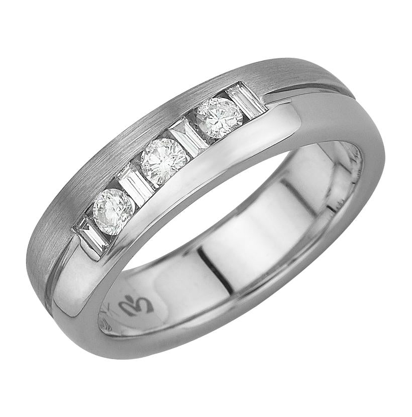 0.51 Ctw Diamond 14k White Gold Baguette Shape Men's Ring, Size 10