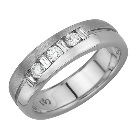 0.51 Ctw Diamond 14k White Gold Baguette Shape Men's Ring, Size 10