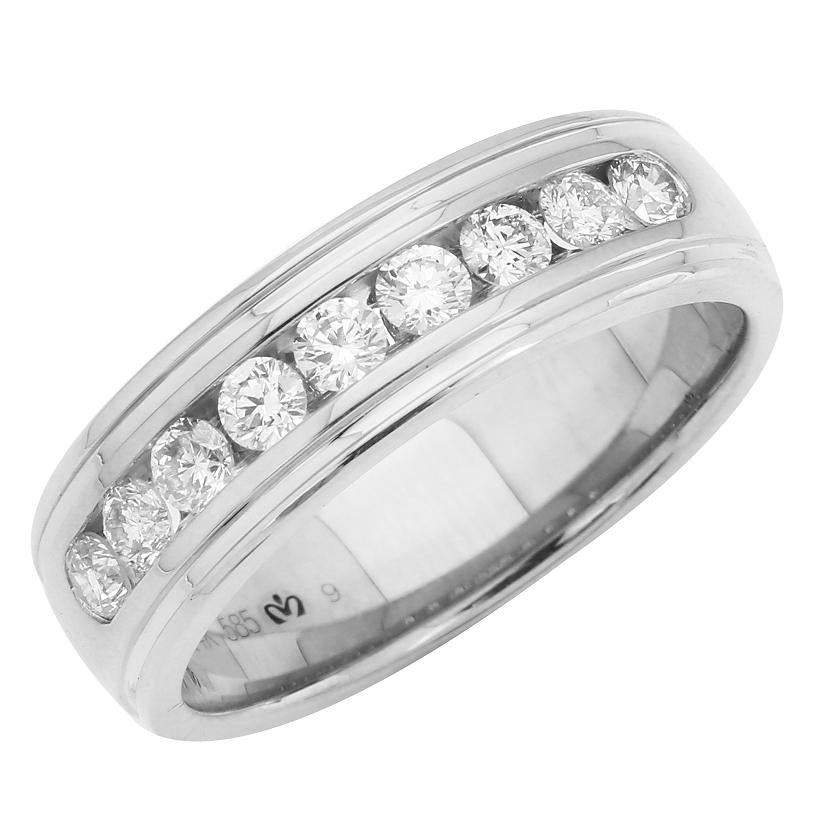 0.78 Ctw Diamond 14k White Gold Round Shape Men's Ring, Size 10