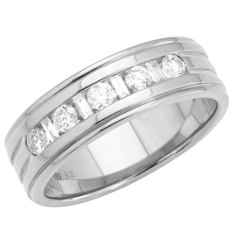 0.51 Ctw Diamond 14k White Gold Round Shape Men's Ring, Size 10