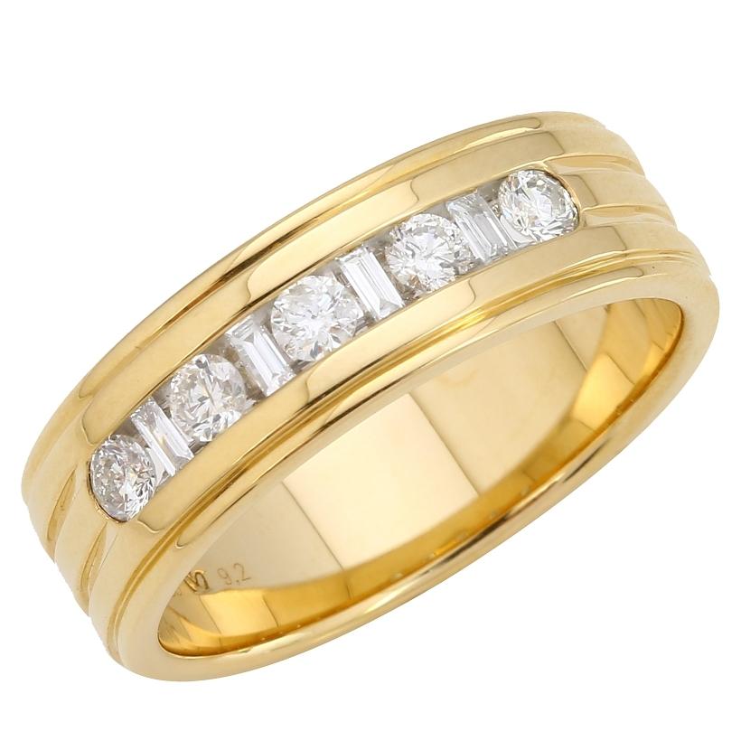 0.51 Ctw Diamond 14k Yellow Gold Baguette Shape Men's Ring, Size 10