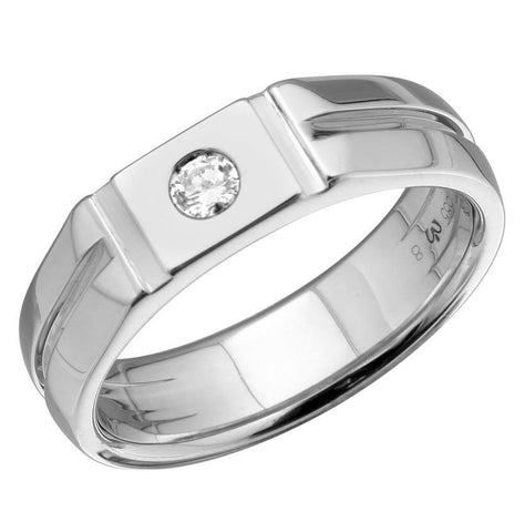 0.11 Ctw Diamond 14k White Gold Round Shape Men's Ring, Size 10