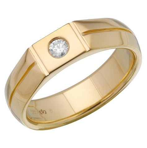 0.11 Ctw Diamond 14k Yellow Gold Round Shape Men's Ring, Size 10