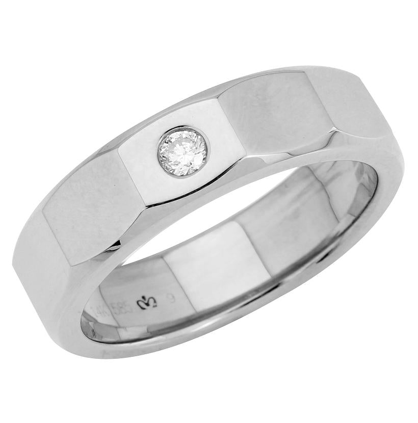 0.12 Ctw Diamond 14k White Gold Round Shape Men's Ring, Size 10