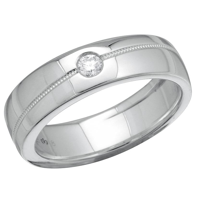 0.12 Ctw Diamond 14k White Gold Round Shape Men's Ring, Size 10