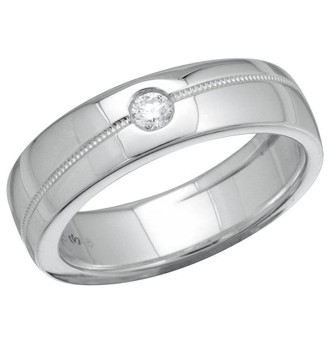 0.12 Ctw Diamond 14k White Gold Round Shape Men's Ring, Size 10