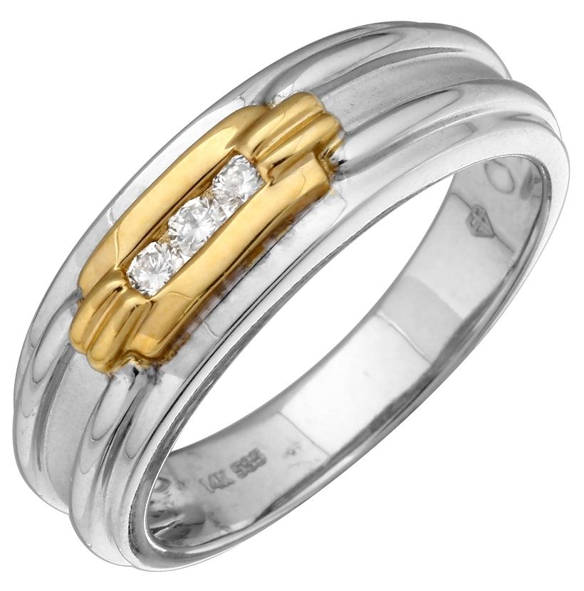 0.13 Ctw Diamond 14k Two Tone Gold Round Shape Men's Ring, Size 10