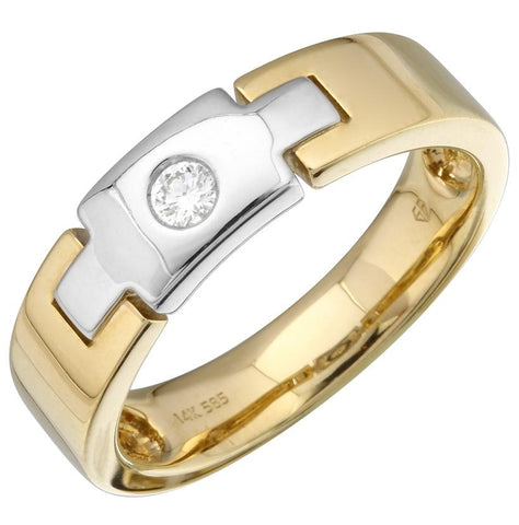 0.09 Ctw Diamond 14k Two Tone Gold Round Shape Men's Ring, Size 10