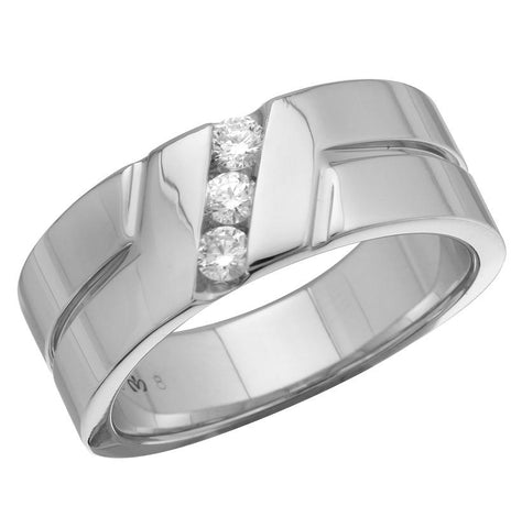 0.26 Ctw Diamond 14k White Gold Round Shape Men's Ring, Size 10
