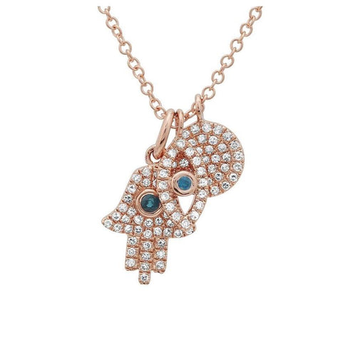 0.2 Ctw Diamond 14k Rose Gold Sapphire Round Shape Womens Gemstone Necklace Pendant With 16 Inch Chain