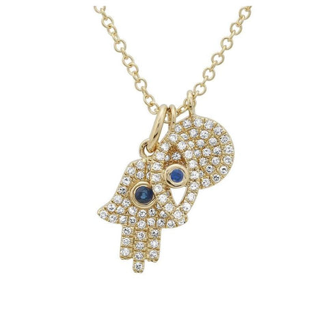 0.21 Ctw Diamond 14k Yellow Gold Sapphire Round Shape Womens Gemstone Necklace Pendant With 16 Inch Chain