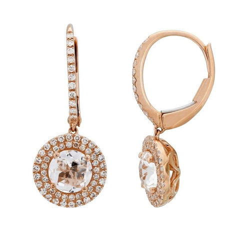 0.32 Ctw Diamond 14k Rose Gold Quartz Round Shape Womens Gemstone Earrings