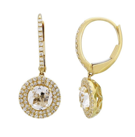 0.32 Ctw Diamond 14k Yellow Gold Quartz Round Shape Womens Gemstone Earrings