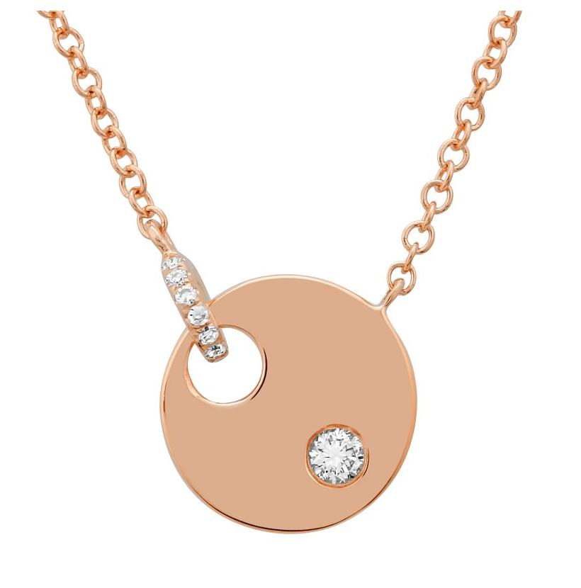 0.05 Ctw Diamond 14k Rose Gold Round Shape Womens Diamond Necklace