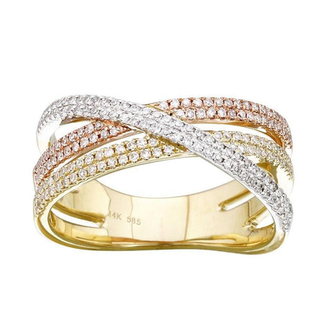 0.4 Ctw Diamond 14k Tri Color Gold Round Shape Womens Diamond Ring