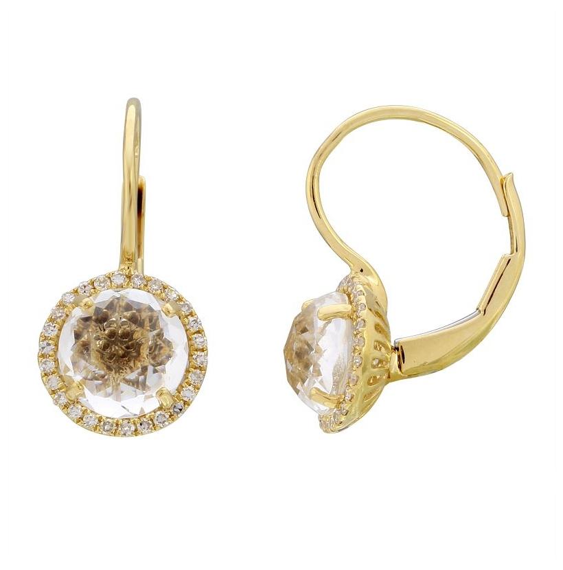 0.13 Ctw Diamond 14k Yellow Gold Quartz Round Shape Womens Gemstone Earrings